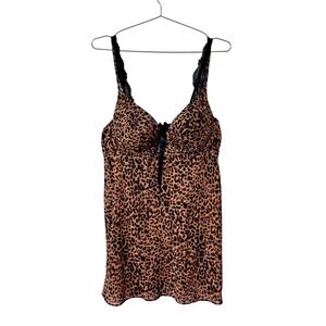 Ambriellette Leopard Print Chemise Babydoll Slip Dress XL Black Lace Trim NWT